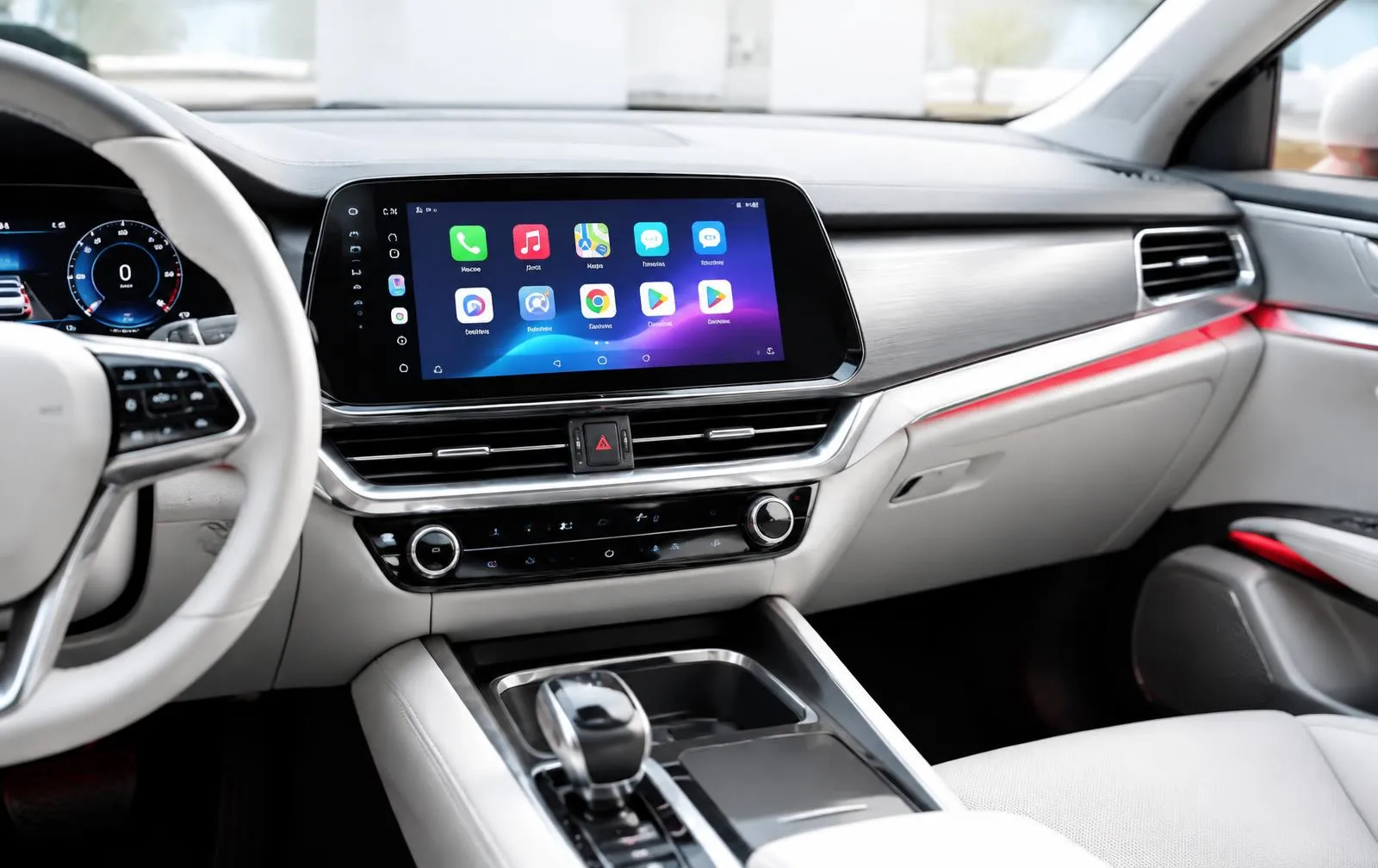 Car dashboard with a premium Android touchscreen stereo